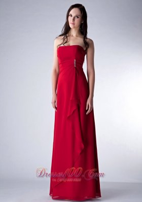 Wine Red Column Strapless Bridesmaid Dress Chiffon