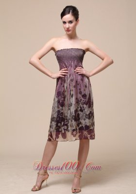 Colorful Bridesmaid Dress Strapless Knee-length Printing