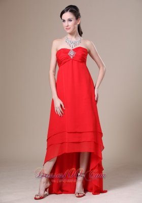 Red Prom Dress High-low Ruched Beaded