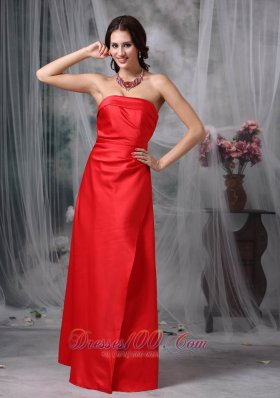 Red Bridesmaid Dress Sheath Strapless Satin