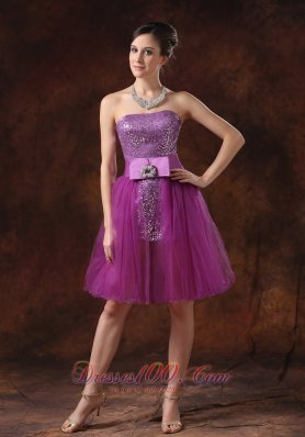 Fuchsia Prom Dress Paillette Strapless Sheath Ribbons