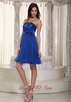 Royal Blue Homecoming Dress Organza and Sequin Bowknot