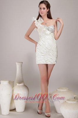 One Shoulder Elastic Woven Satin White Homecoming Dress Mini-length