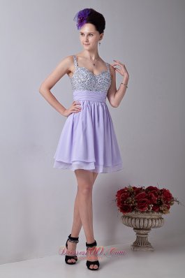 Lilac Empire Straps Mini-length Chiffon Homecoming Dress