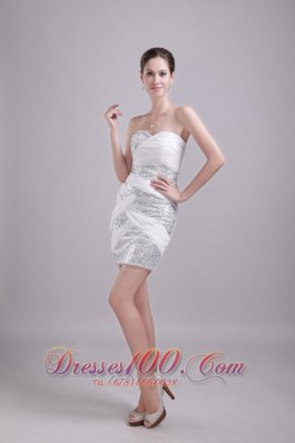 White Prom Gown Sweetheart Mini-length Chiffon and Sequin Ruch