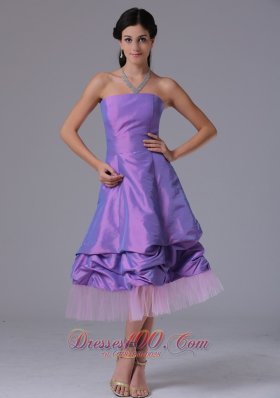 Lavender A-line Strapless Dresses For Damas Tea-length