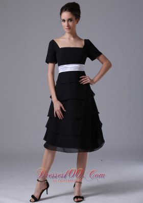 Black tiered skirt Square Black Dama Dresses Chiffon