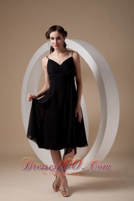 Spaghetti Straps Black Chiffon Cocktail Dama Dress