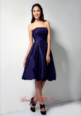 Strapless Purple Taffeta Knee-length Bridesmaid Dress