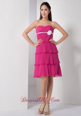 Layered Hot Pink Chiffon Strapless Dama Bridesmaid Dress