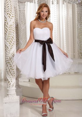 Short White Organza Bow Bridesmaid Dama Dresses