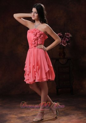 Watermelon Flowers Chiffon Short Homecoming Dama Dresses