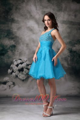 One Shoulder Aqua Blue Beading Homecoming Dama Dresses