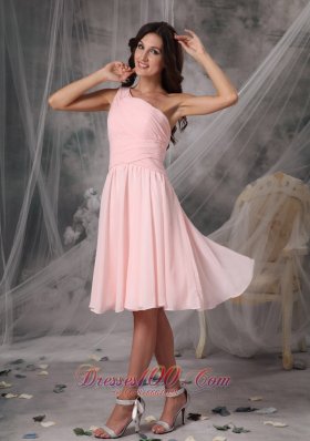 One Shoulder Baby Pink Empire Chiffon Homecoming Dress