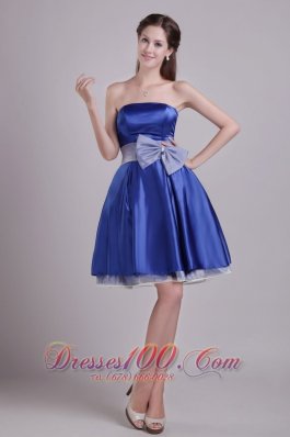 Blue A-line Strapless Short Taffeta Cocktail Dama Dresses