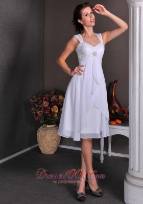 Cocktail Wedding Dress White Straps Beading Chiffon