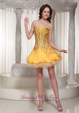 Beading Yellow Tulle Layered Cocktail Holiday Dress for Party