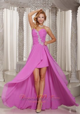 High Low Lavender Prom Evening Dress Ruches Chiffon