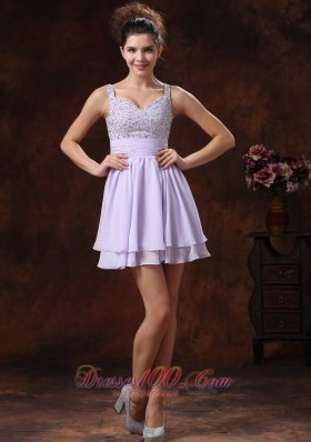 Lilac Straps Prom Cocktail Dress With Mini-length