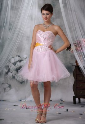 Beaded Baby Pink Mini-length Homecoming Dress
