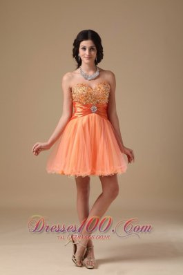 Sweetheart Mini-length Beading Prom Dress Orange Red