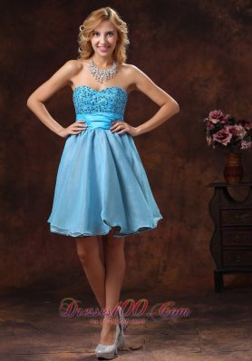 Baby Blue Sweetheart Mini-length Prom Pageant Dress With Beading