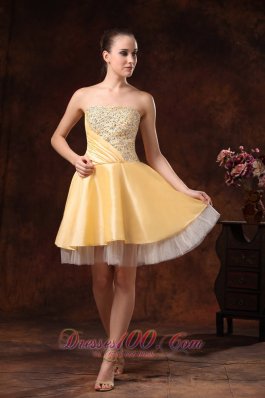 Gold Beaded Knee-length Homecoming Dress Custom Made