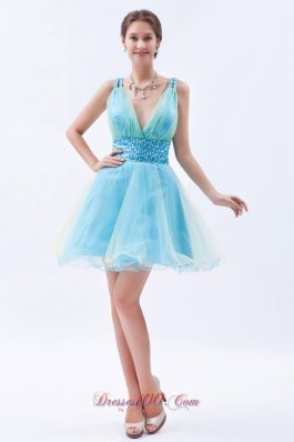 Organza SequinsV-neck Short Prom / Evening Dress