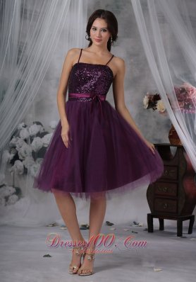 Dark Purple Prom Dress Spaghetti Straps Sequins Tulle