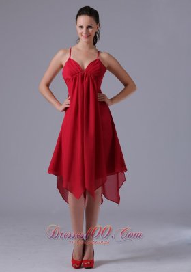 Red Spaghetti Homecoming Prom Dress Asymmetrical Skirt