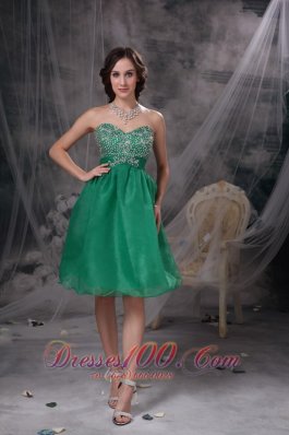 Lake Green Beading Prom Cocktail Dress Organza Sash