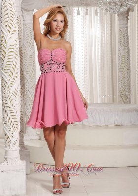 Ruches Watermelon Beading Chiffon Short Cocktail Dress