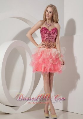 Two Tonal WatermelonCocktail Dress Beaded Bodice