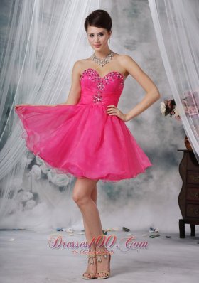 Hot Pink A-line Beading Prom Dress Sweetheart Mini
