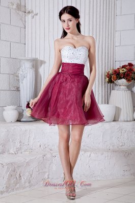 Cocktail Dress Beading Mini Burgundy and White