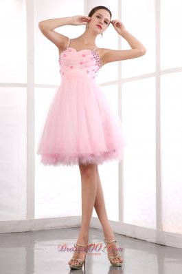 Spaghetti Straps Prom Graduation Dress Tulle Beading Knee-length