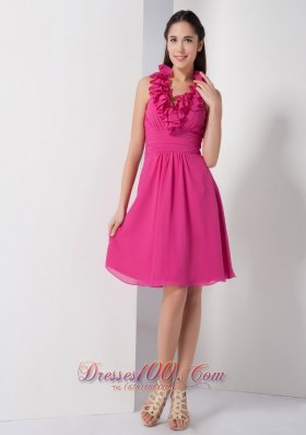 Floral Hoop Halter Bridesmaid Dress Hot Pink