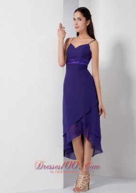 Spaghetti Straps Hi-lo Bridesmaid Dress Purple