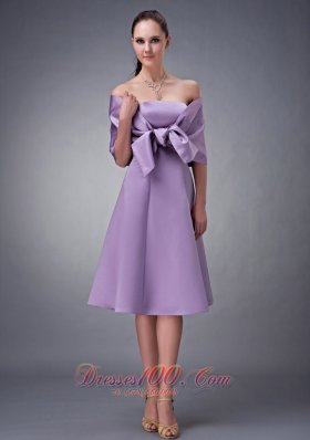 wrap Tied Bow Decorated Bridesmaid Dress Tea-length