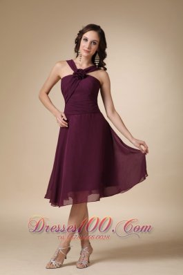 V-neck Front Straps Back Flower Bridesmaid Dress