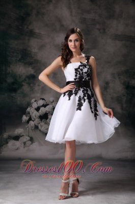 Black Appliques White A-line One Shoulder Homecoming Dress