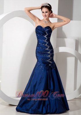 Mermaid Beading Sweetheart Blue Prom Evening Dress Ruch