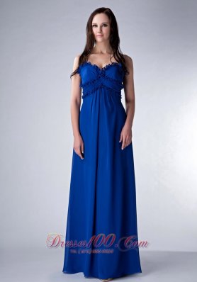 Ruched Straps Royal Blue Prom Bridesmaid Dress Chiffon