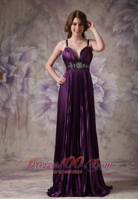 Spaghetti Straps Pleats Purple Pageant Evening Dresses