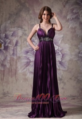 Spaghetti Straps Pleats Purple Pageant Evening Dresses