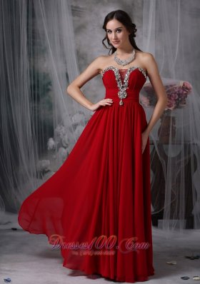 Wine Red Chiffon Beading Strapless Prom Evening Gowns