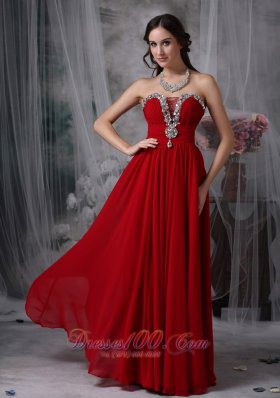 Wine Red Chiffon Beading Strapless Prom Evening Gowns