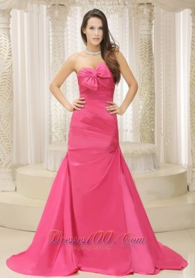 Bowknot Hot Pink Ruched Prom Mother Dresses Train