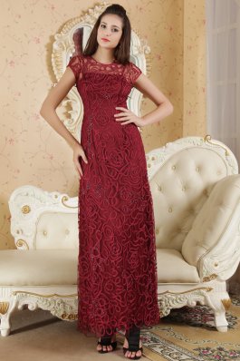 Beading Bateau Burgundy Mother Of The Bride Dress