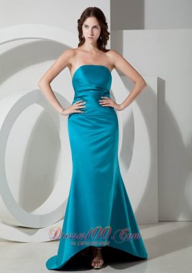 Teal Prom Homecoming Dress Strapless Sweep Satin